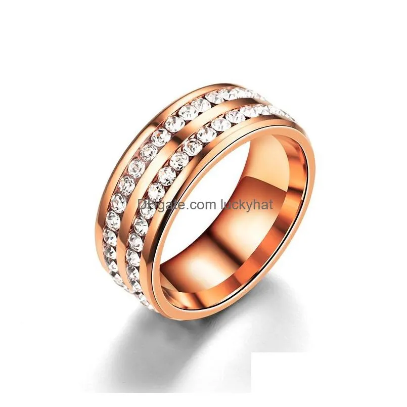 8mm simple rose gold color ring for women jewelry austrian crystals wedding engagement finger rings