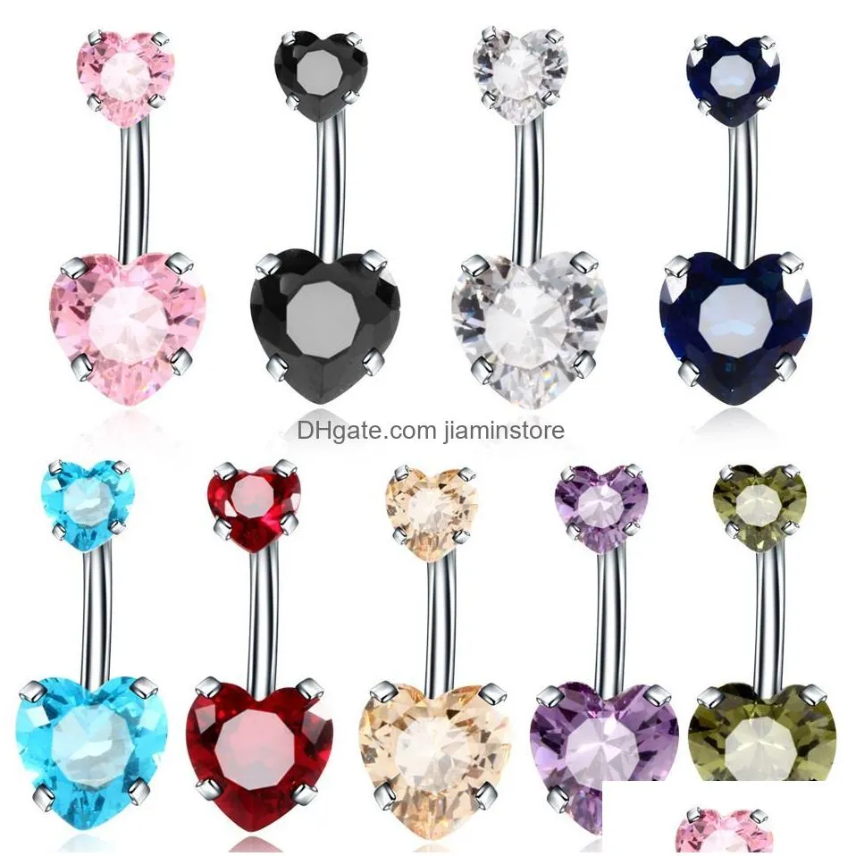 stainless steel punk style heart navel belly button rings red zircon belly piercing body jewelry women gifts