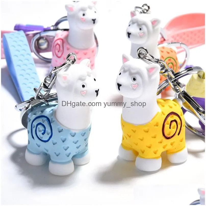 cute cartoon resin alpaca keychains rainbow multicolor keyring mobile phone bag creative pendant couple keychain gift