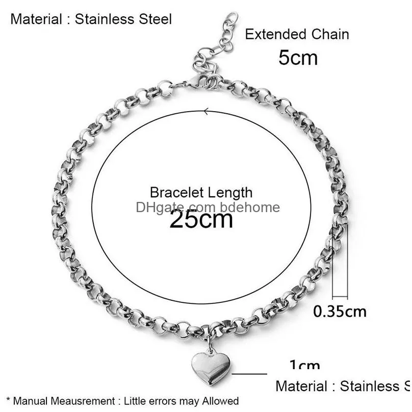 fashion stainless steel heart pendant anklet for women summer beach metal leg chain ankle bracelets hip hop jewelry