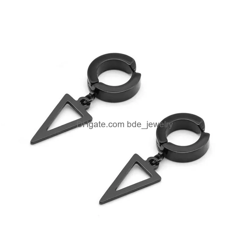 stainless steel punk triangle dangle ear clip earrings women gothic stainless steel stud piercing huggies pendant jewelry