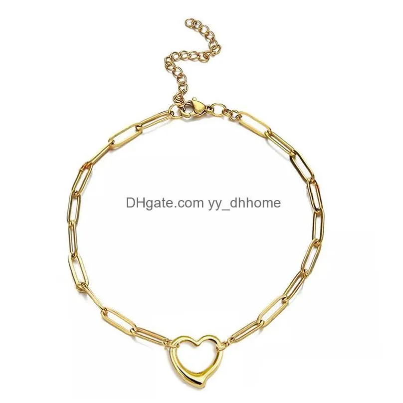 casual heart pendant bracelet paper clip chain bracelet stainless steel double chain bracelet for women couple jewelry for party gift