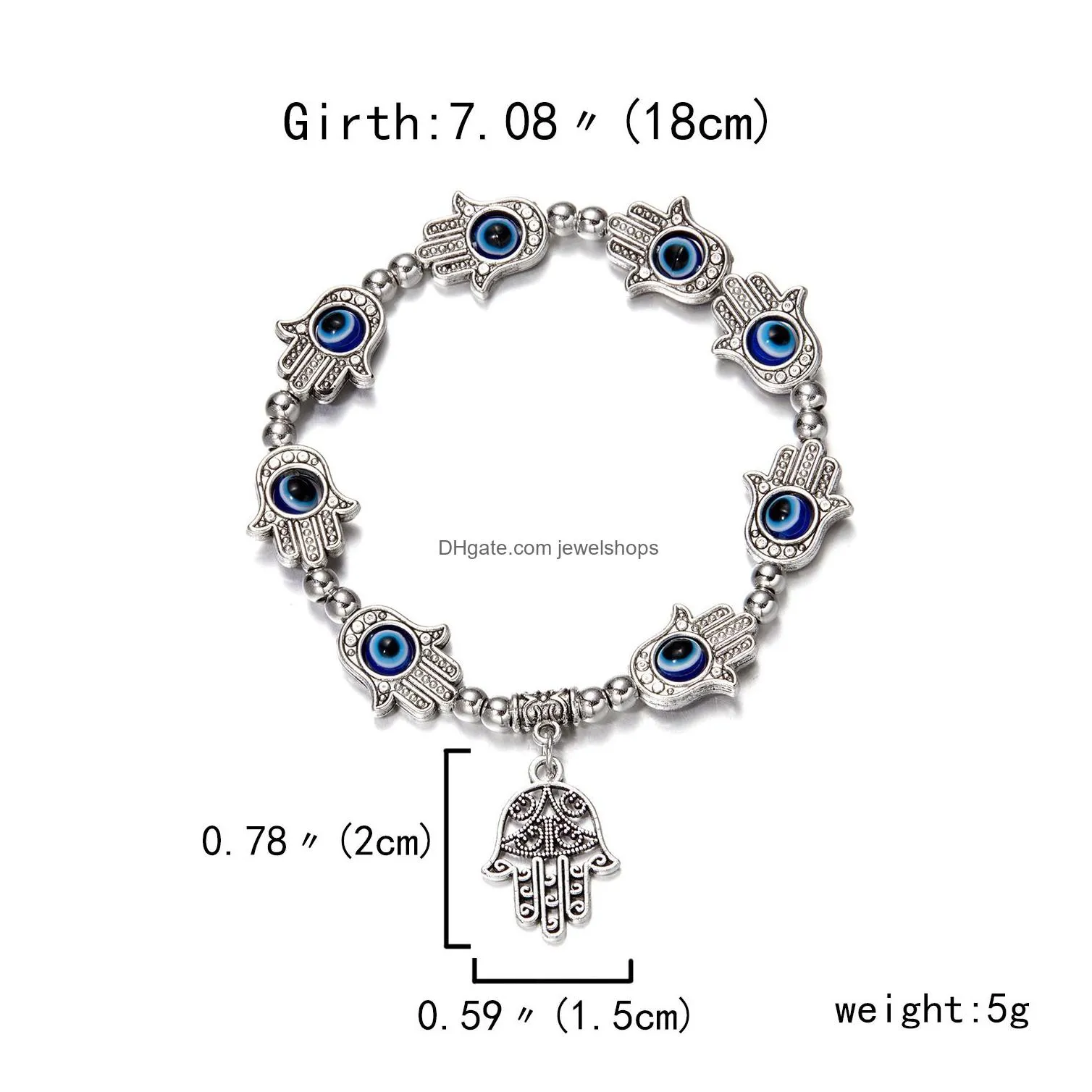 trendy couple turkish evil eye palm elastic bracelet for women men charm handmade beaded bracelets jewelry gifts new