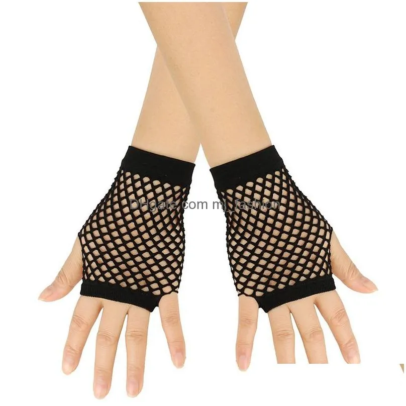 women short fishnet mesh black y fingerless gloves festival dance club party cosplay gloves