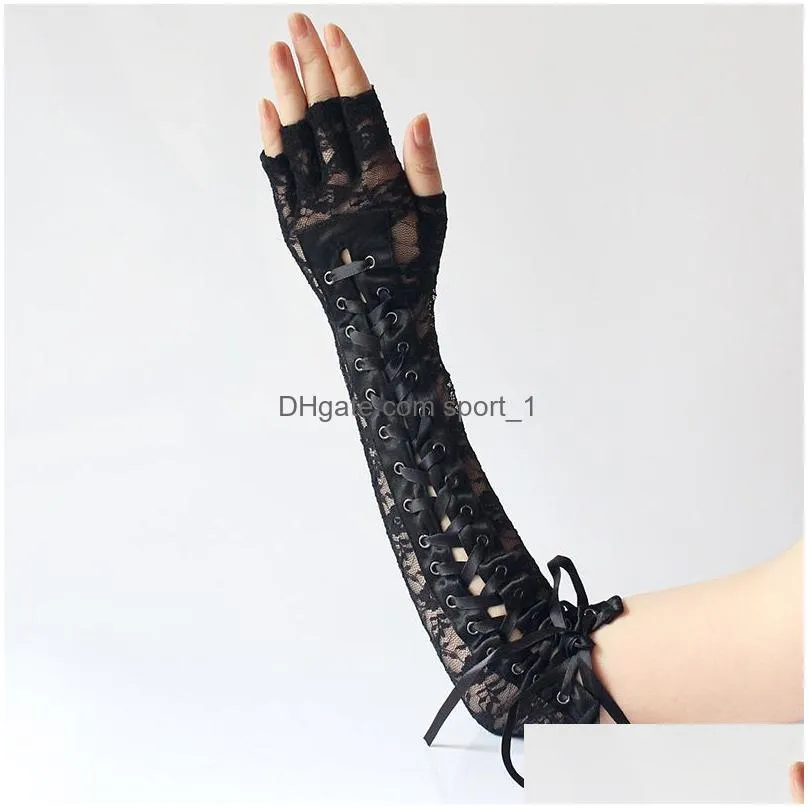 women gothic long glove fingerless black punk hip  jazz disco mittens clubwear dance cosplay party costumes fashion 1 pair