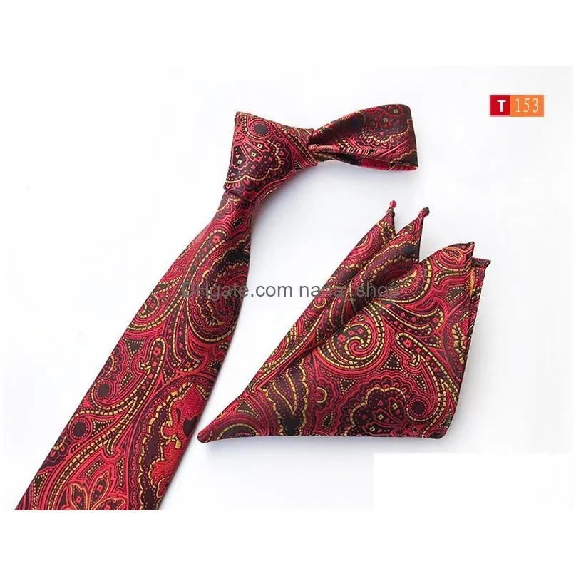 luxury mens neck ties set square scarf floral paisley wedding party tie pocket squares cufflinks man fashion accessories