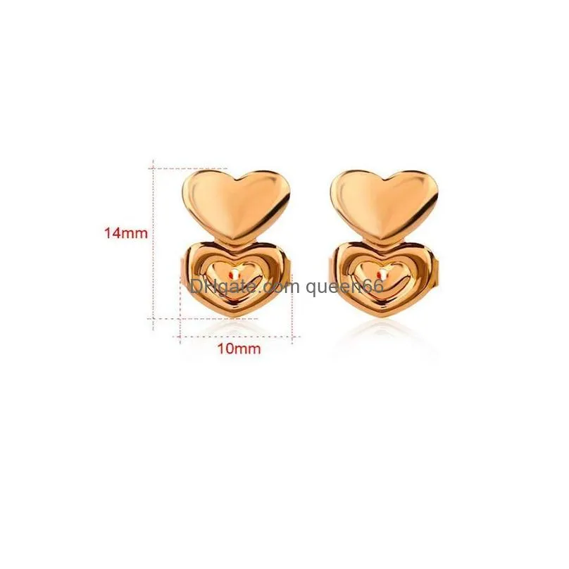 fashion hypoallergenic double love heart earring lifter fits all earlobe stud back nut lift support post earrings for women