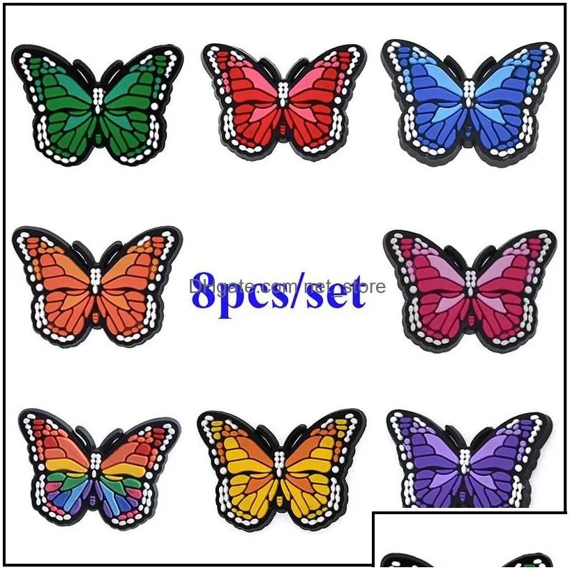 Wholesale Insect Colorf Butterflys For Croc Pvc Shoe Charms Buckles Fashion Accessories Soft Rubber Drop Delivery Parts Shoes