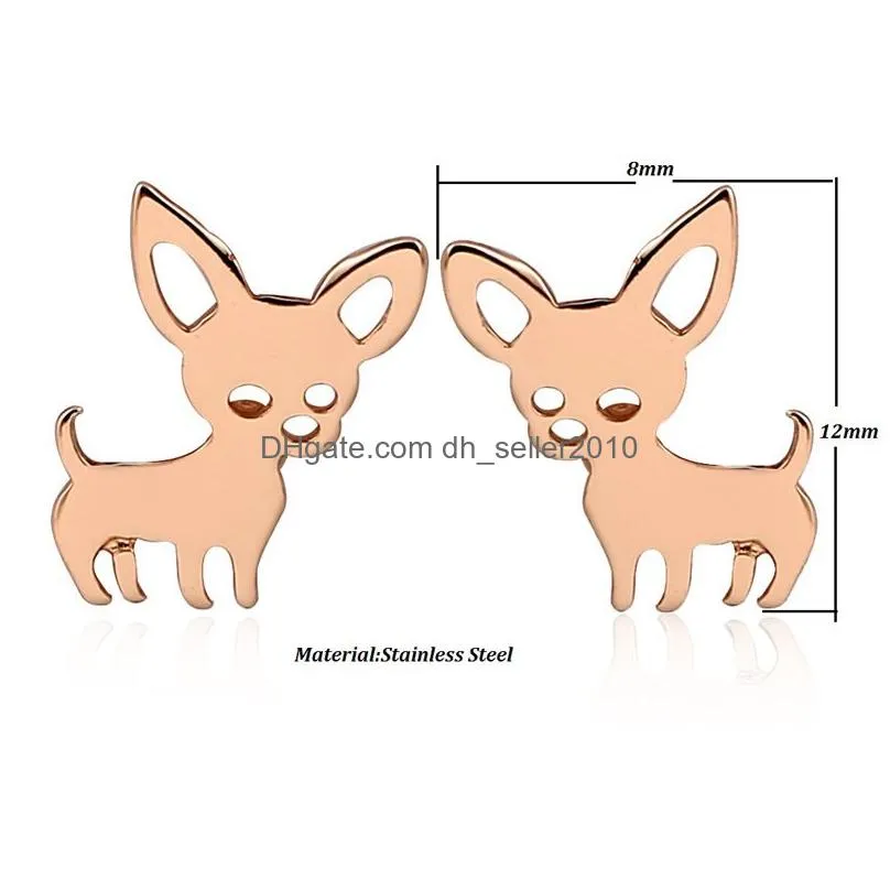 cute lovely stainless steel dog stud for women children jewelry trendy animal fox shape earrings girls birthday gift