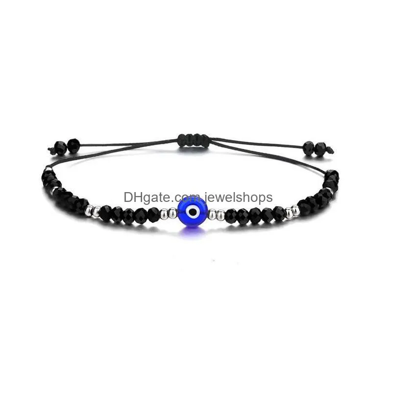 handmade braided evil blue eye bracelet chain stainless steel crystal beads bracelets with gift card for women girls wholesale