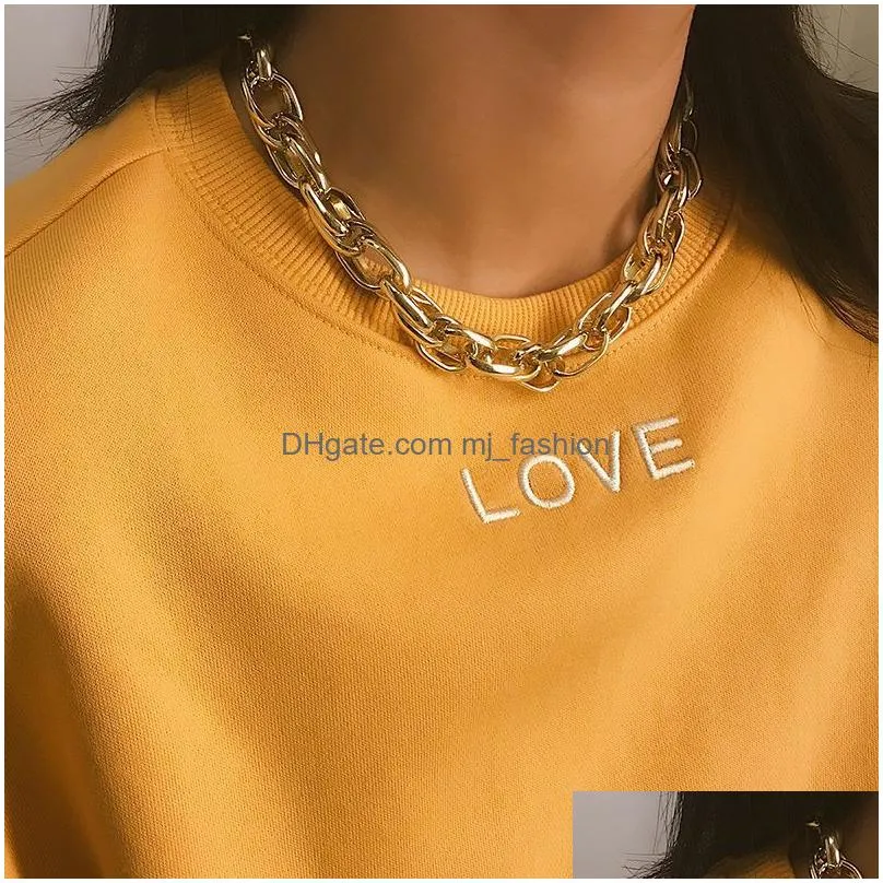 personalized fashion big retro chains necklace for women twist gold color chunky thick lock choker chain necklaces party jewelry
