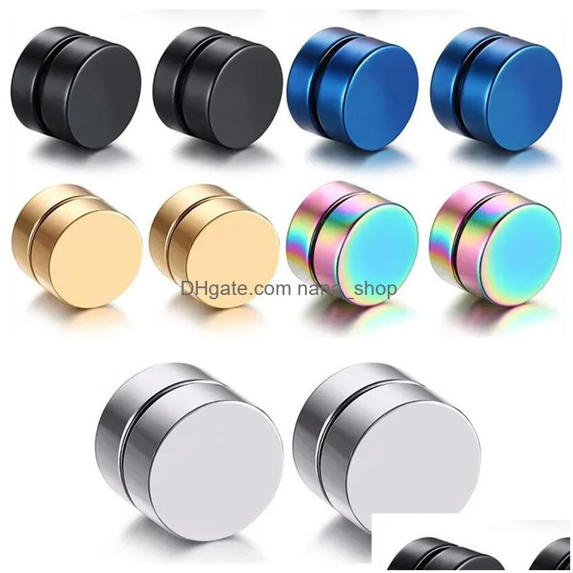 punk stainless steel men strong magnet studs set non piercing ear clip earrings for boyfriend lover jewelry gift