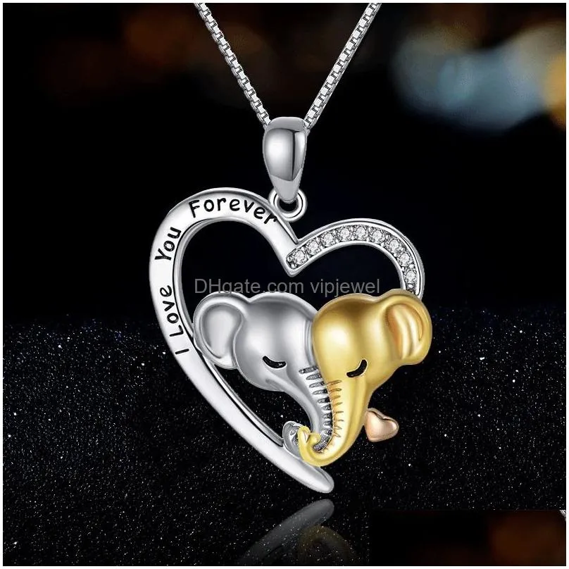 cute animal elephant mother kids necklace for mom heart shaped neck chain jewelry gift thanksgiving mothers day