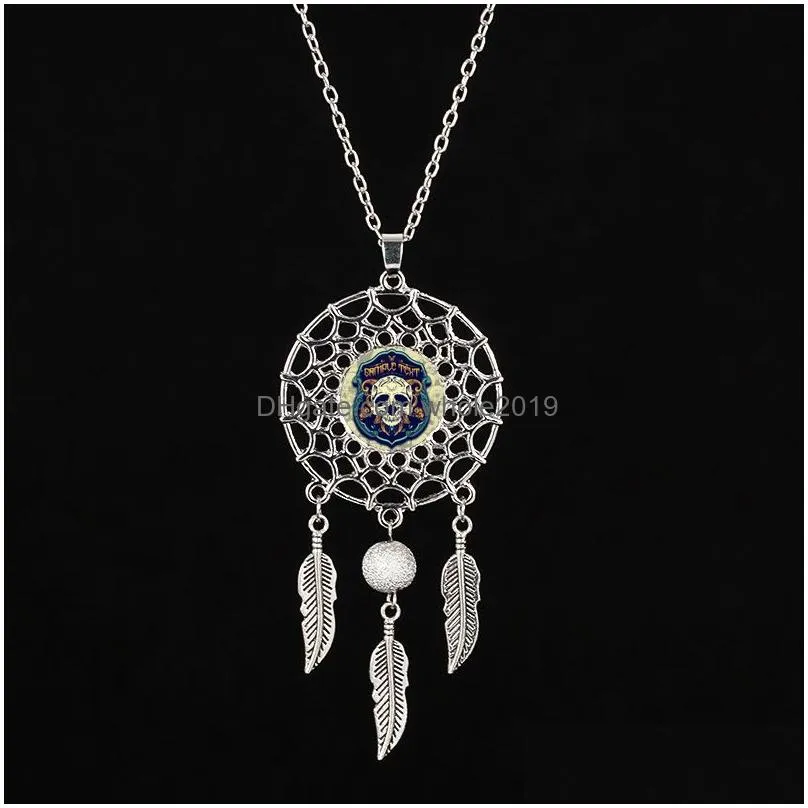 bohemian ethnic skeleton feather yoga dreamcatcher pendant necklaces women catholic religious jewelry