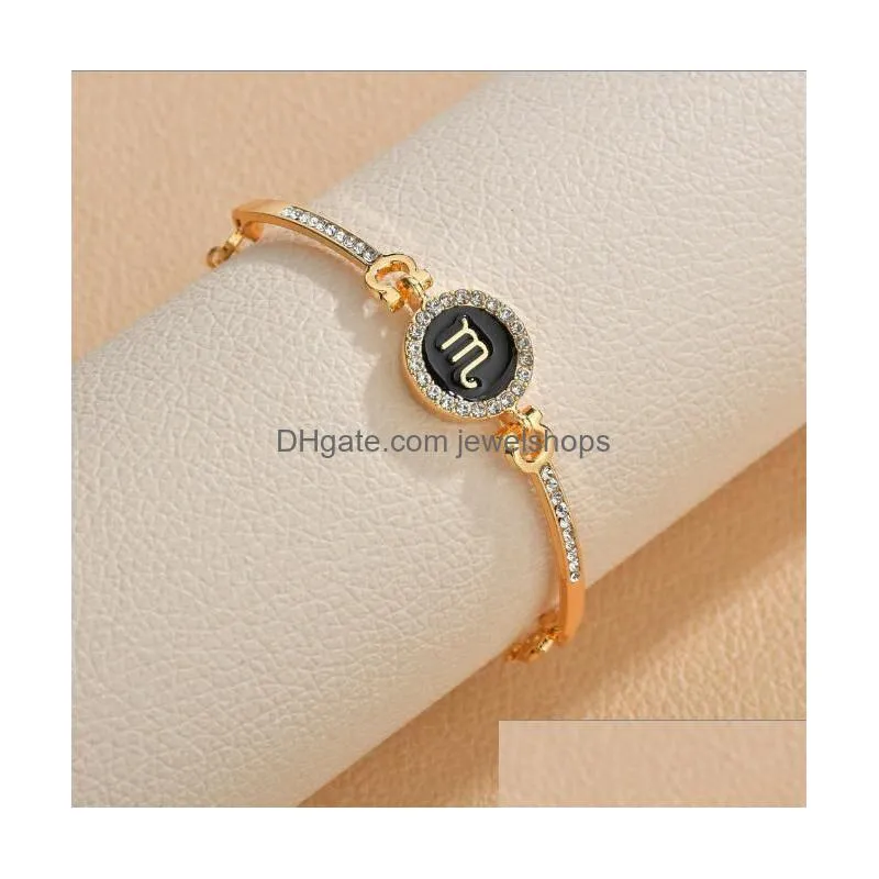 12 zodiac signs fashion diamond constellation bracelet women simple elegant gold plated jewelry cuff bracelet