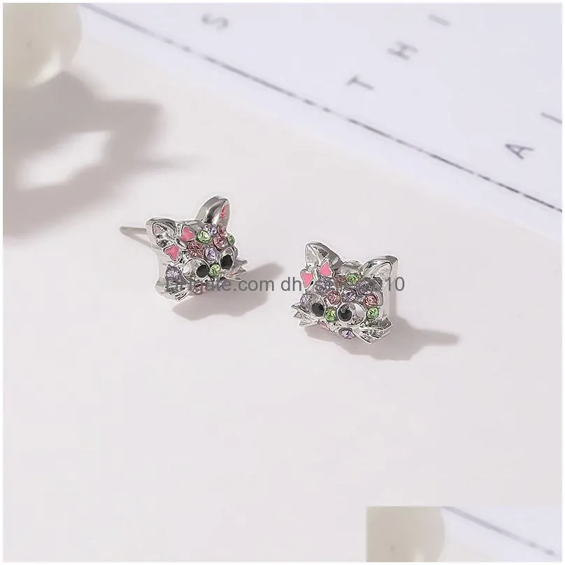 fashion unicorn cat stud earrings women gilrs colorful zircon ear jewelry children accessories