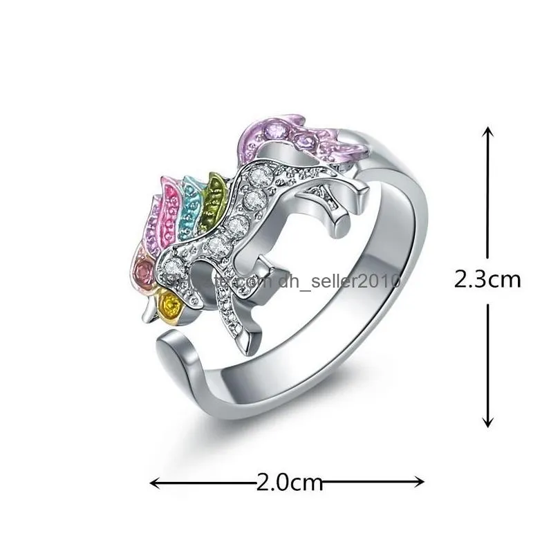 adjustable cute unicorn ring fashion cartoon cat horse jewelry accessories for girls children kids women party gift