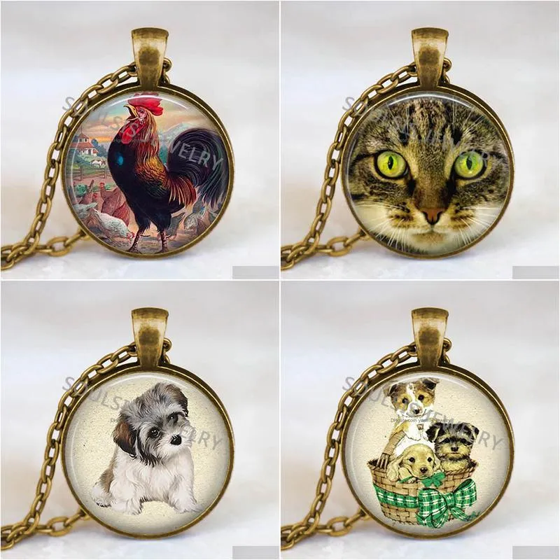 cute dog pendant necklace dog collar glass dome cabochon fashion jewelry steampunk style bronze necklace gift for women and