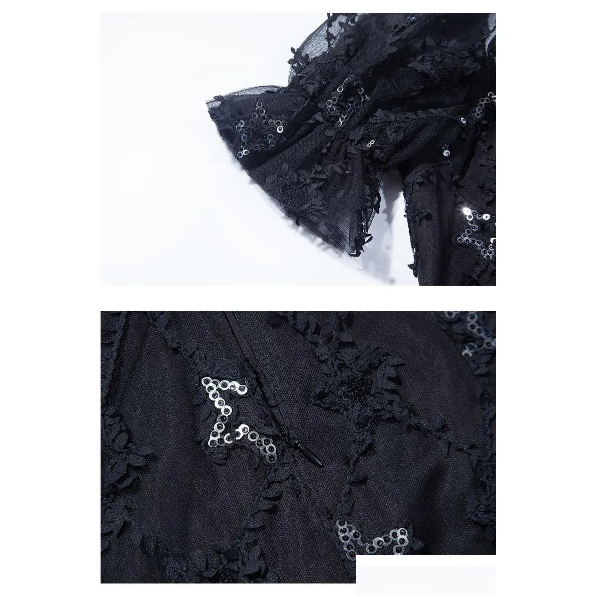 2023 summer black stars embroidery sequins tulle dress short sleeve square neck short casual dresses y3m256679