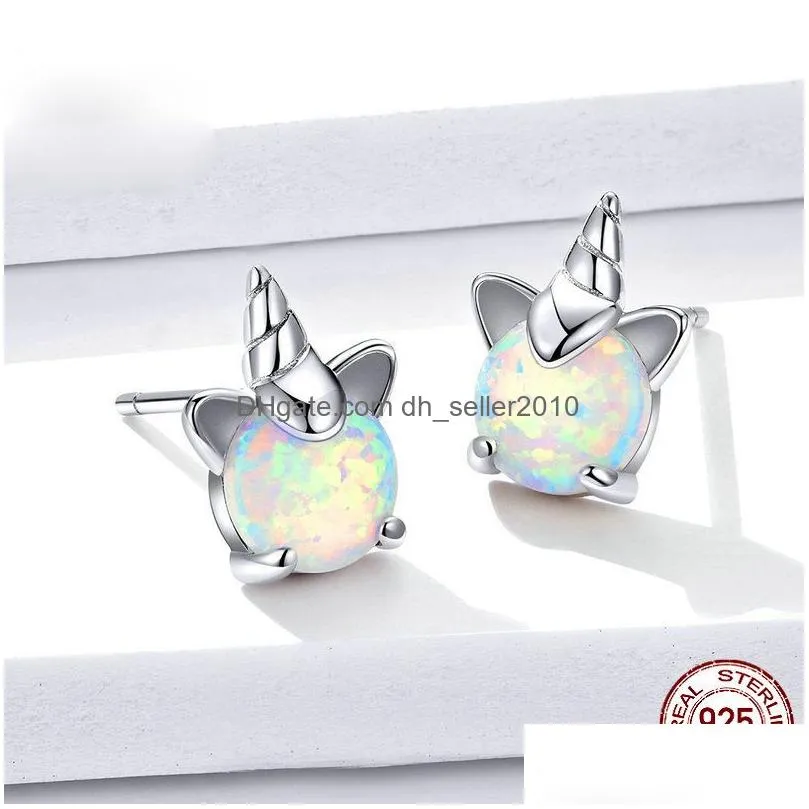 fashion unicorn stud earrings 925 sterling silver multi-color small earrings for women wedding jewelry gifts