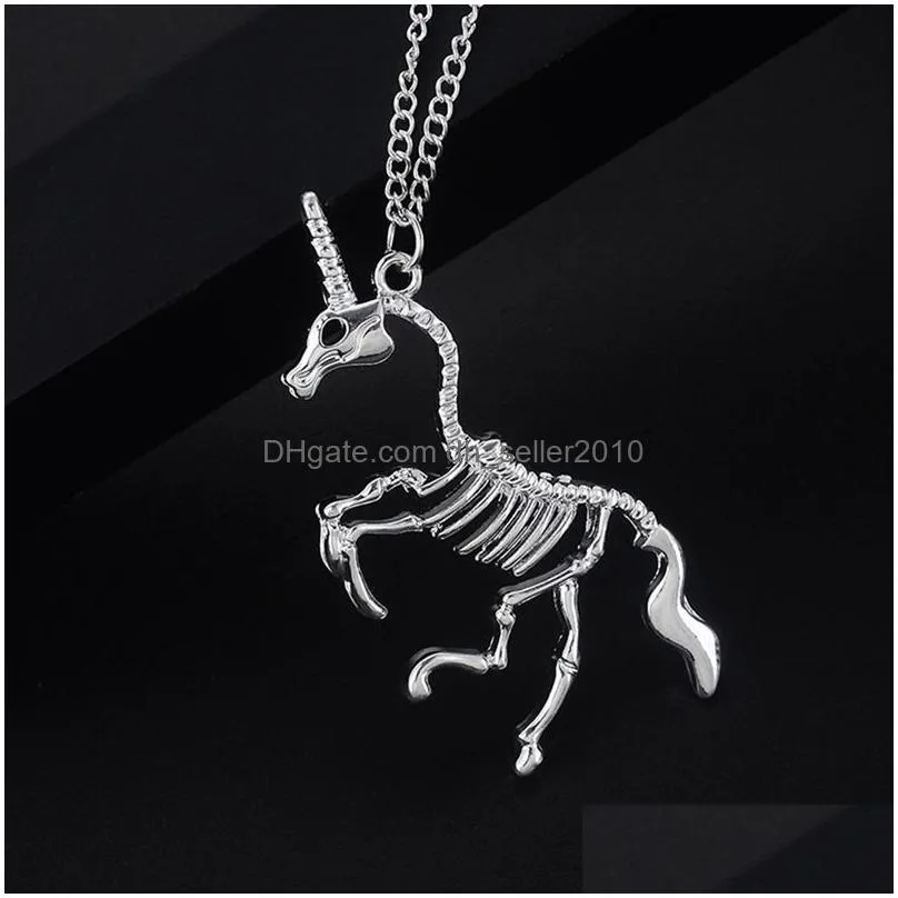 women vintage cartoon personality unicorn skeleton alloy pendant necklaces fashion jewelry