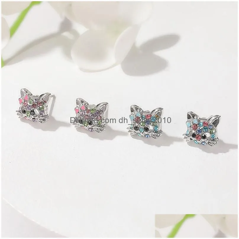 fashion unicorn cat stud earrings women gilrs colorful zircon ear jewelry children accessories