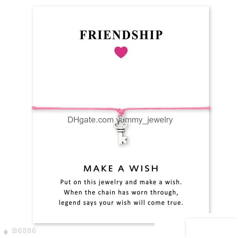 girls adjustable friendship engagement bridesmaid statement jewelry pink cord with card silver keys charm bracelets for women