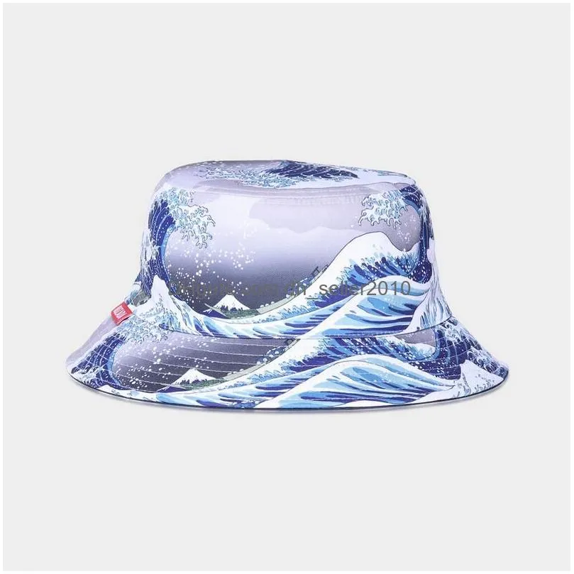 double-sided 3d print fishman hats stingy brim cartoon reversible bucket hat for women men summer girls travel boy