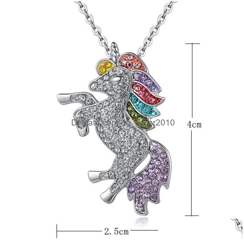 cute cat unicorn pendant necklace for women girls children fashion colorful crystal cartoon animal necklaces jewelry gifts