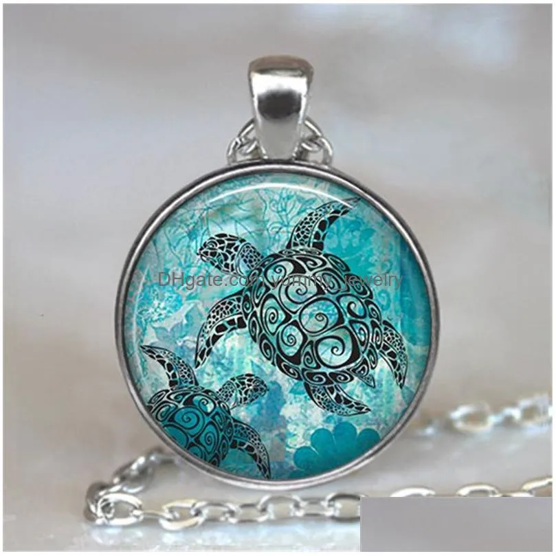 blue ocean starfish turtle  silver color jewelry classic glass cabochon necklace and pendants fashion for women of women