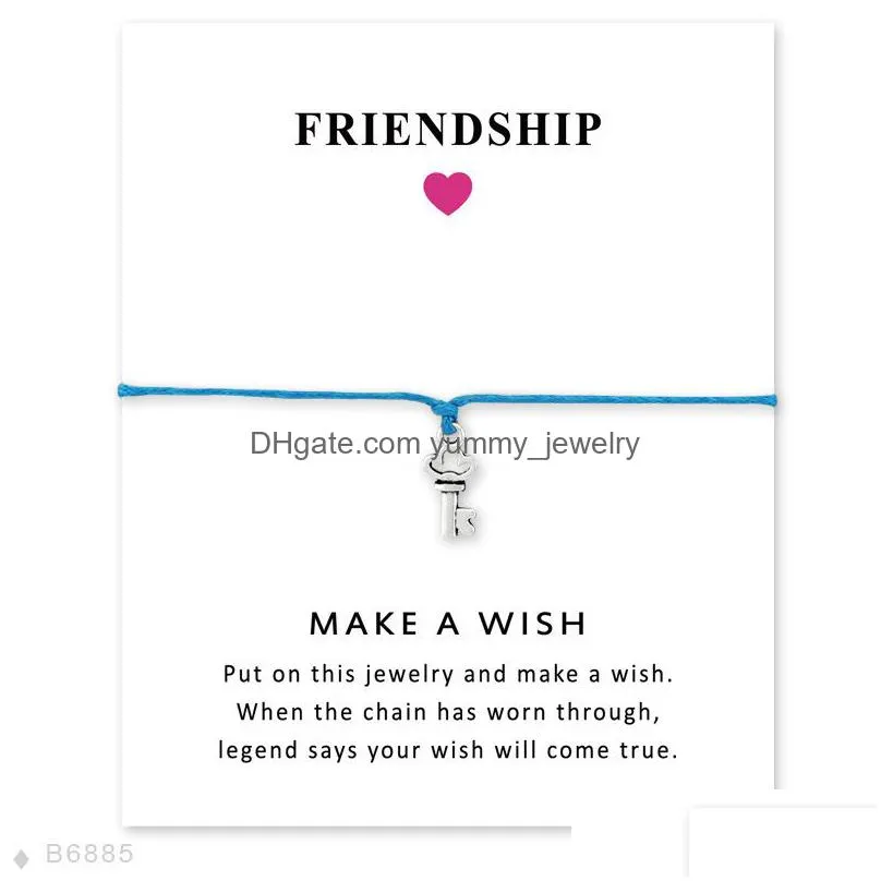 girls adjustable friendship engagement bridesmaid statement jewelry pink cord with card silver keys charm bracelets for women