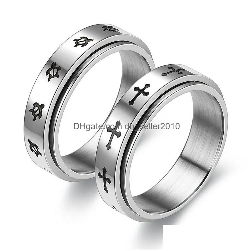 relieving moon star couple band ring for men women fidget rings stainless steel turtle stress rotating ring 6mm