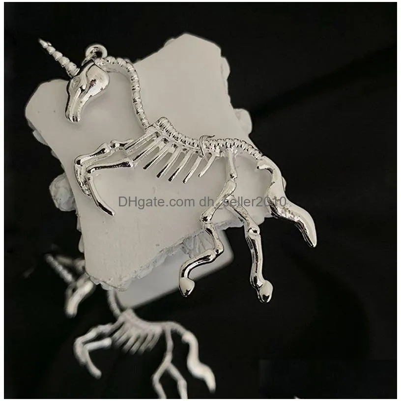 women vintage cartoon personality unicorn skeleton alloy pendant necklaces fashion jewelry