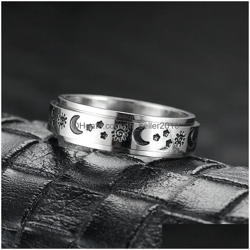 rotatable stainless steel spinner ring for women mens fidget band rings moon star celtic stress relieving wide wedding anxiety
