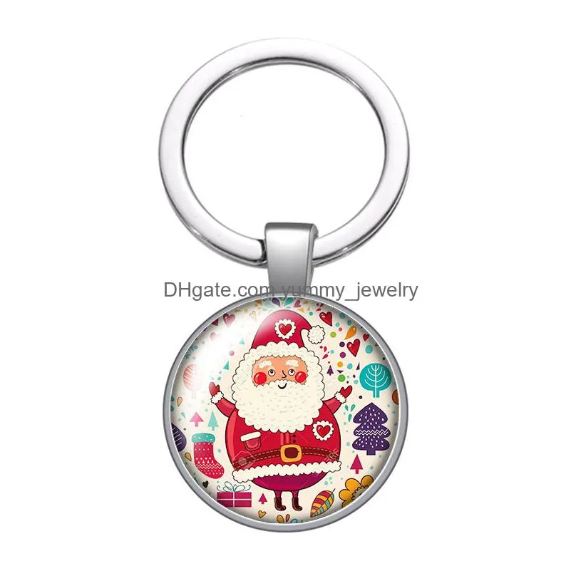 christmas gift santa claus glass cabochon keychain bag car key chain ring holder charms silver keychains for men women gifts