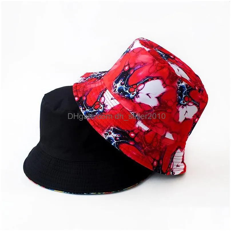 digital printed double sided fisherman hat spring summer sun block street basin hat flat top reversible bucket cap