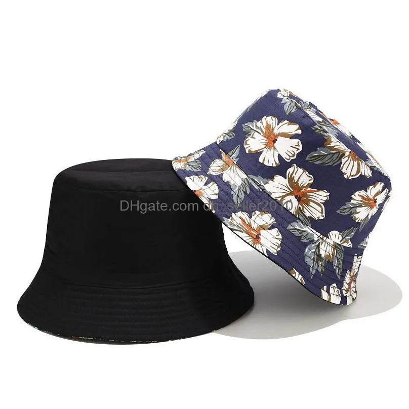 double-sided wear printed tropical plants cap reversible bucket hat summer sun caps for women men