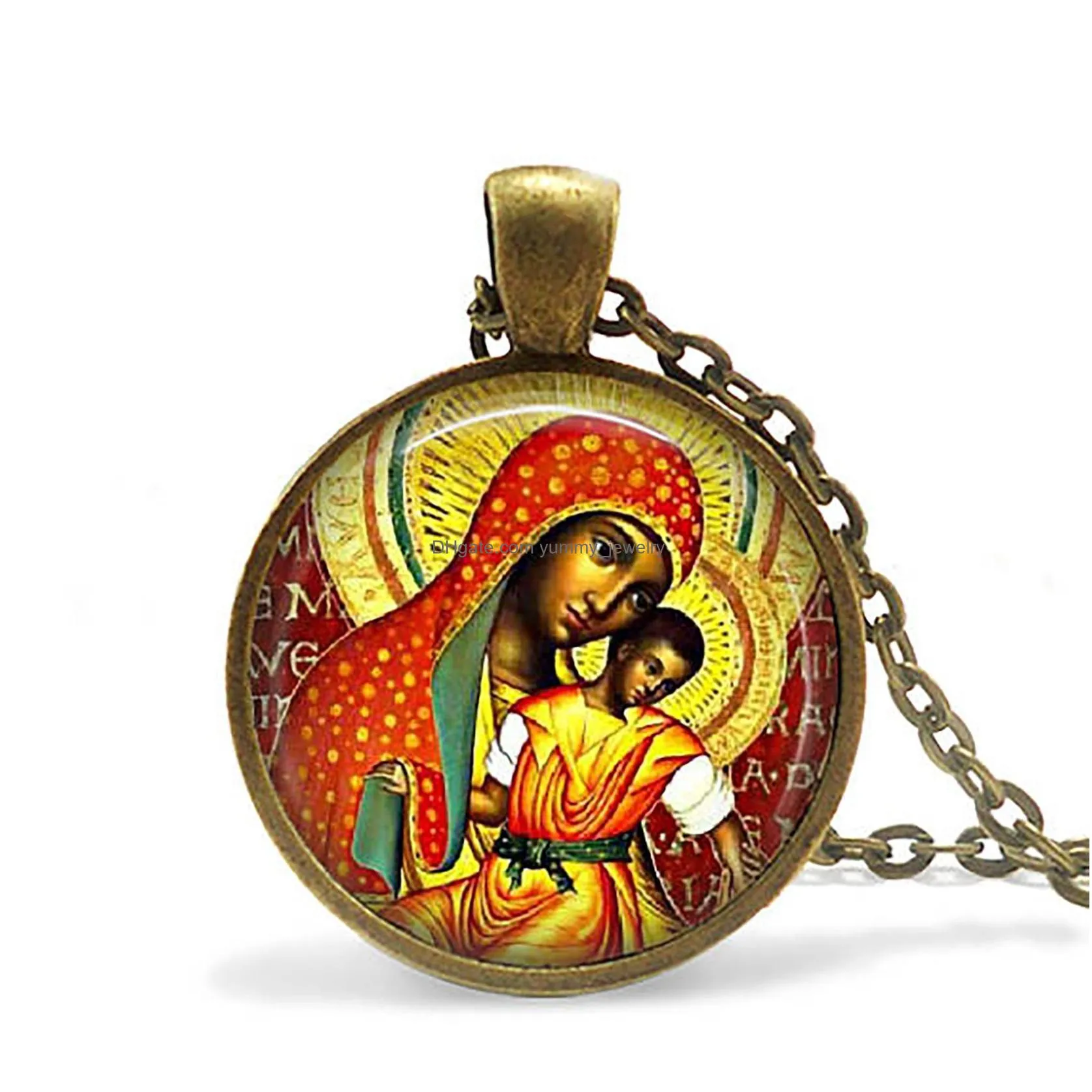 retro buddhist hindu seven chakra african  of judah necklace pendant glass cabochon religion art jewelry for women men