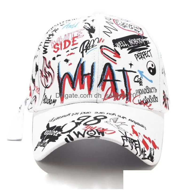 fashion women men hats adjustable black white color printing graffiti all-matching baseball cap for male female street caps