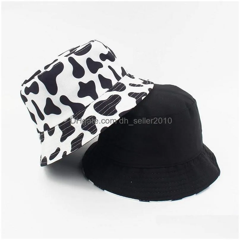 fashion double sided stingy brim hats reversible black white cow pattern bucket hat fisherman caps for women summer