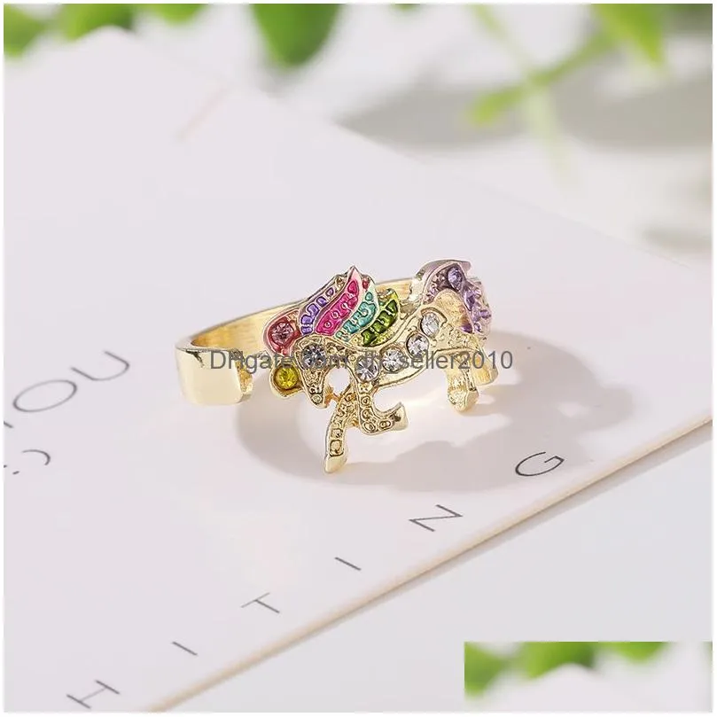 adjustable cute unicorn ring fashion cartoon cat horse jewelry accessories for girls children kids women party gift