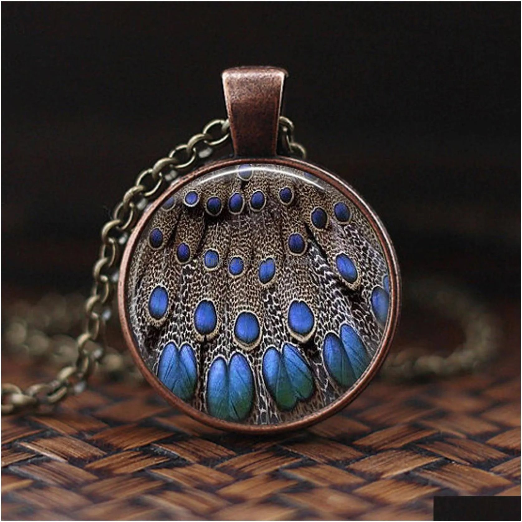 peacock pendant necklace handmade statement necklace vintage glass round pendent jewelry art print peacock jewelry accessories