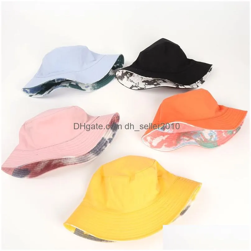 double-sided wearing stingy brim cap visor rainbow color bucket men women cotton sun reversible tie dye fisherman hat