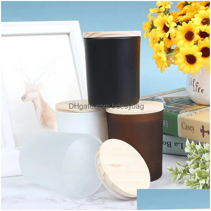 frosted candle holder glass jar candle cup empty container aromatherapy candle holder with wood lid