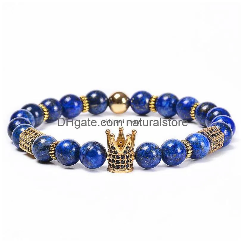 natural stone lapis lazuli crown bracelet braided copper micro-inlaid zircon diamond bracelets bead bracelets women men fashion jewelry will and