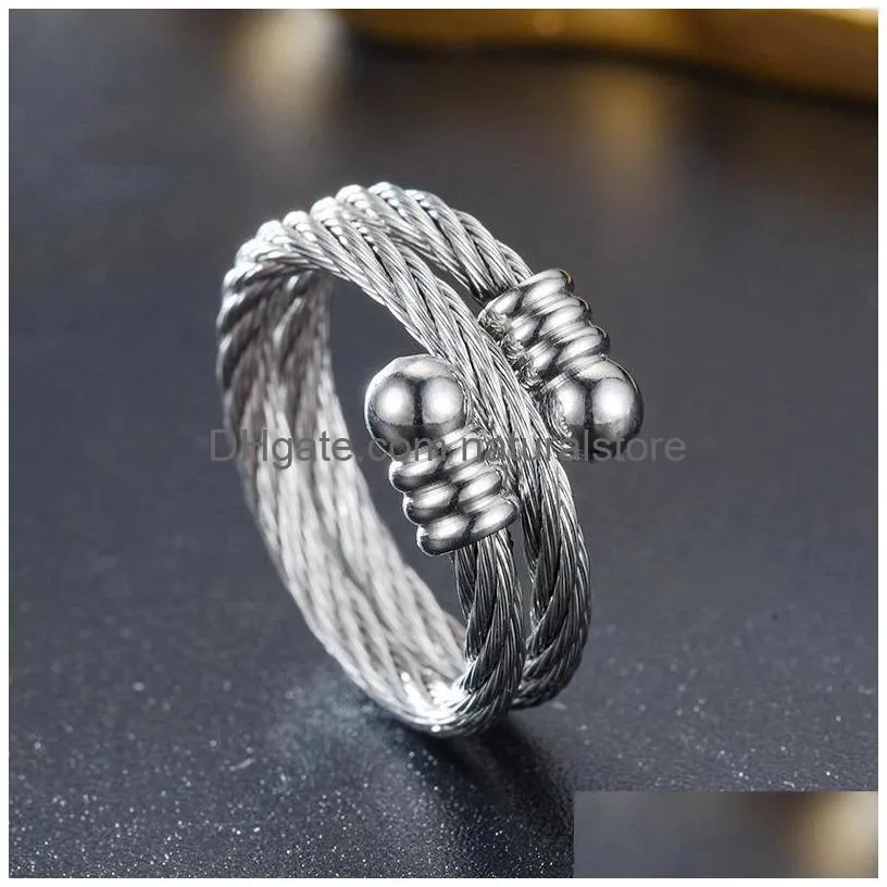 gold stainless steel wire ring band open adjustable rings knuckle men womans ring fashion fine jewelry gift