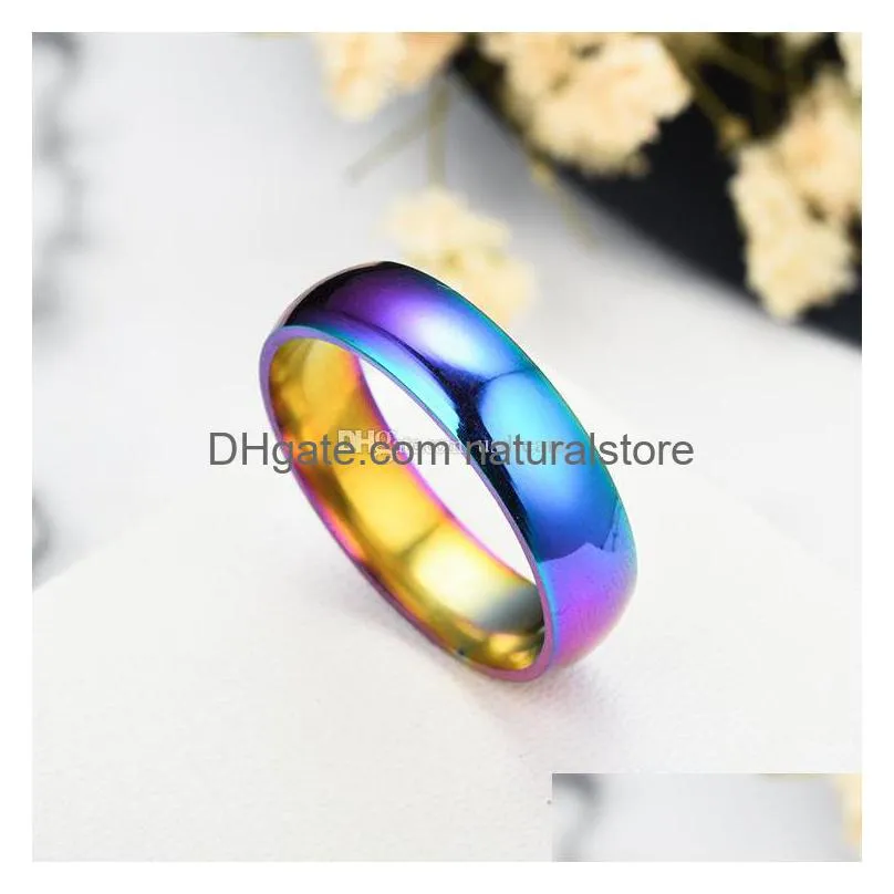 stainless steel rainbow ring band colorfull simple rings womens mens fashion jewelry will and sandy gift