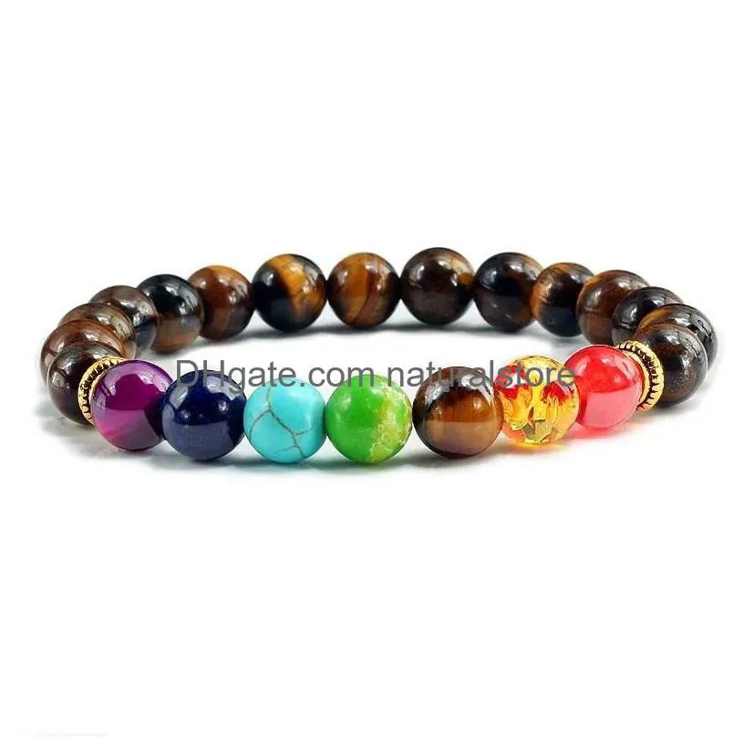 7 chakras stone beads bracelet strand women men handwoven energy stone yoga tiger eye howlite bracelet fashion jewelry