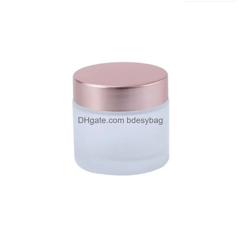 frosted glass jars face cream bottles refillable clear cosmetic containers with rose gold cap 5g 10g 15g 20g 25g 30g 50g 100g lotion lip balm packing