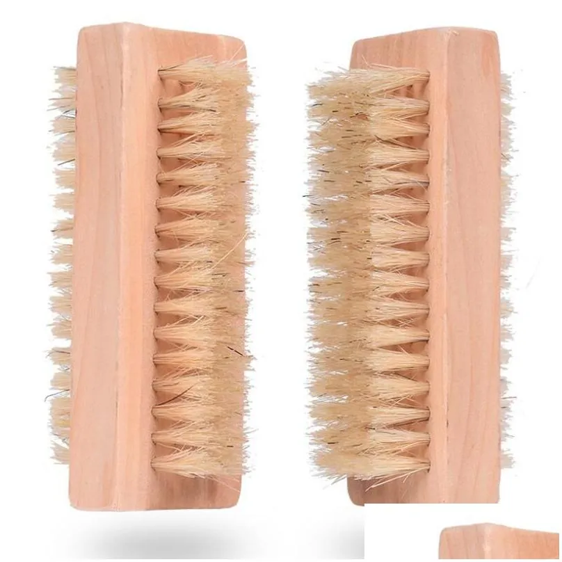 natural boar bristle brush wooden nail brush foot clean brush body massage scrubber make up tools 0525